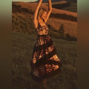 by Anthropologie Square-Neck Printed Tiered Midi Dress, New